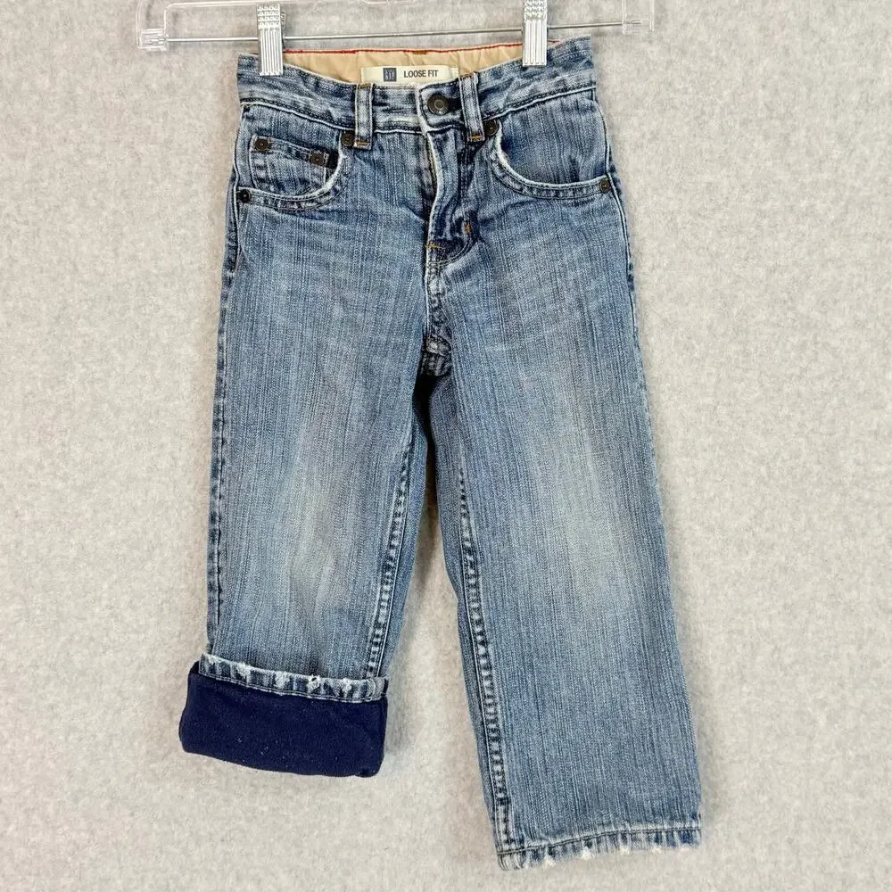 Vtg Gap Loose Fit Jeans Size 3 Toddler Fleece Lined Adjustable Waist Y2K 2006